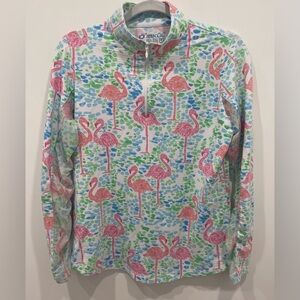 IBKUL Woman Top Size M Multicolor Flamingo 1/4 Zip Long Sleeve UPF 50+ Pullover
